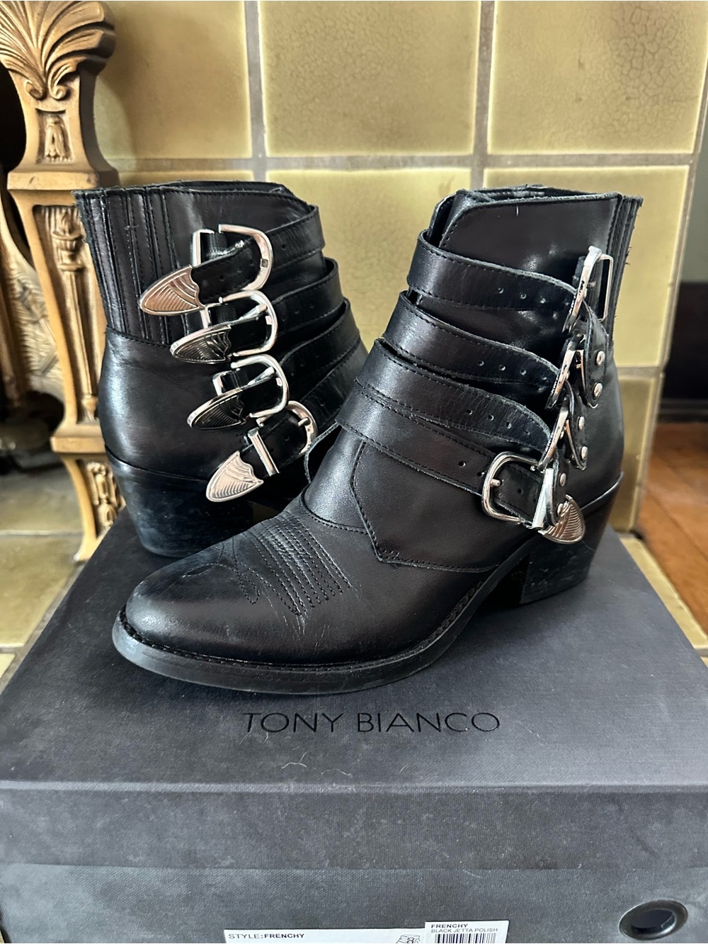 Tony Bianco Black Leather Buckled Ankle Booties